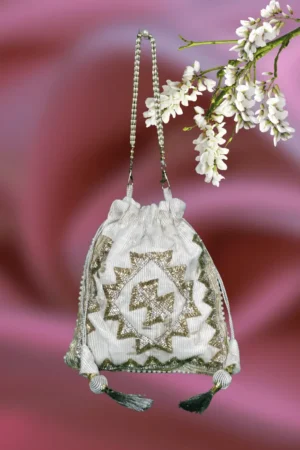 White Golden Potli Bag
